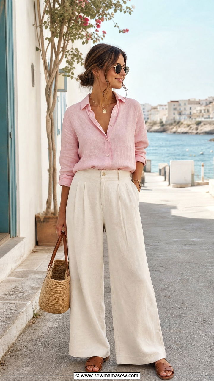 Linen Shirt and Wide Leg Trousers Beach Photoshoot Outfit - 25 Beach photoshoot outfit ideas 2026