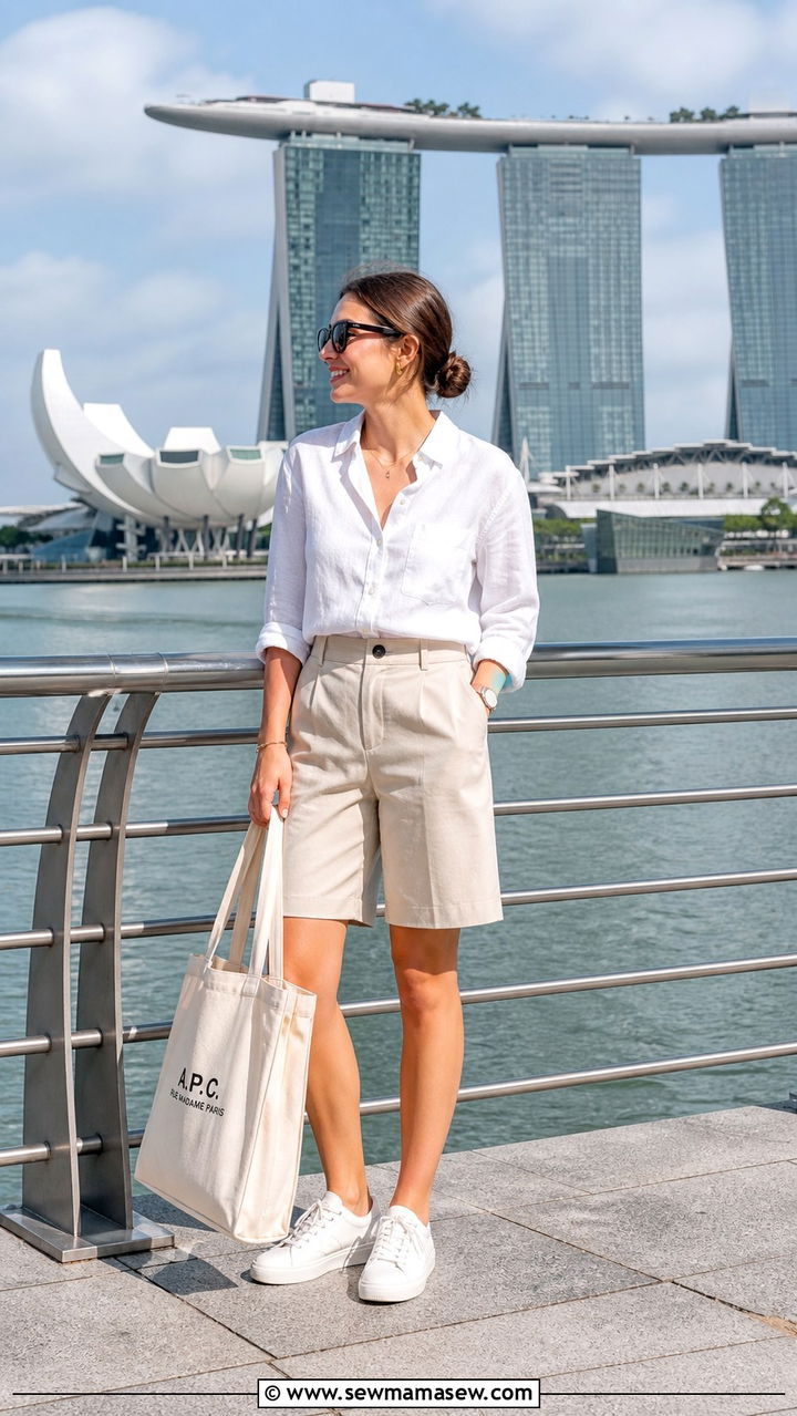 Linen Shirt with Bermuda Shorts and Sneakers - 40 What to wear in Singapore