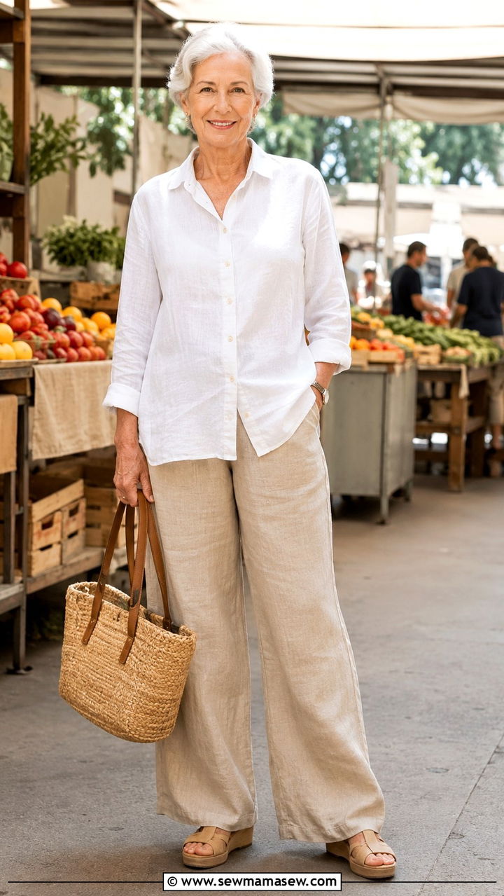Linen Shirt with Soft Trousers and Sandals Outfit - 30 Spring outfits for women over 70