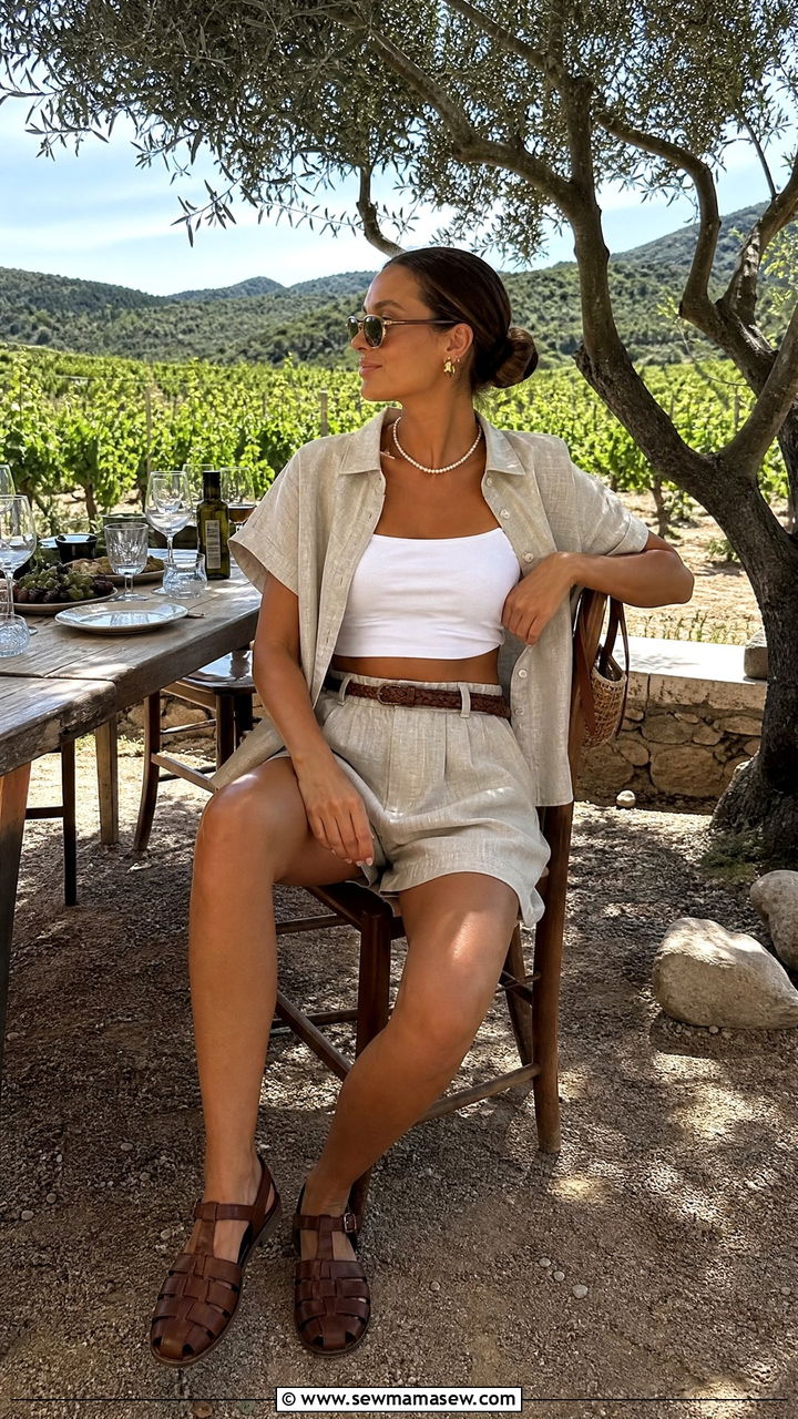 Linen Shorts Co Ord With A Cropped Tank Top - 35 Ibiza vacation outfit ideas