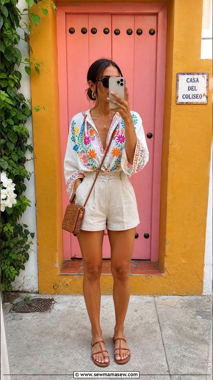 Linen Shorts with Breezy Blouse - 25 Cartagena outfit ideas