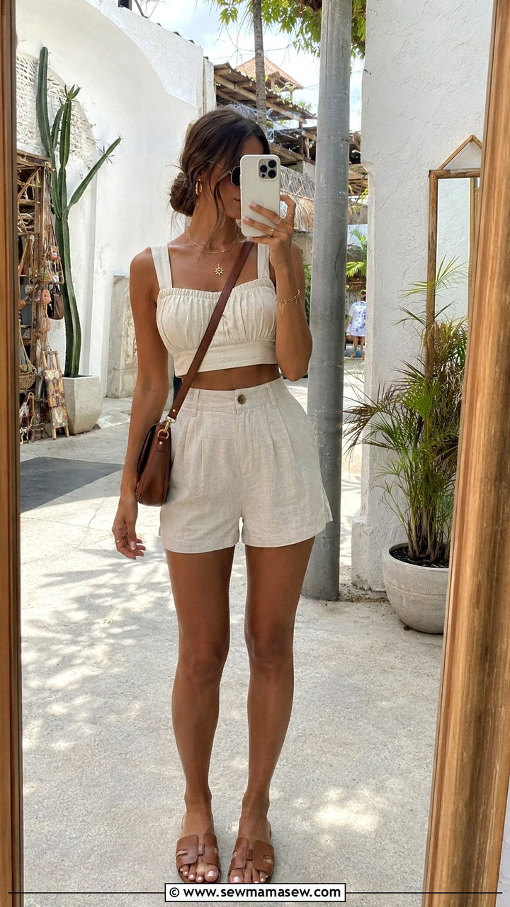 Linen Shorts with Crop Top - 30 Resort wear outfit ideas Bali