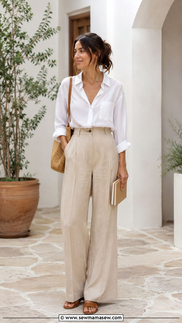 Linen Trousers With Breezy Blouse - 30 transitional teacher outfit ideas