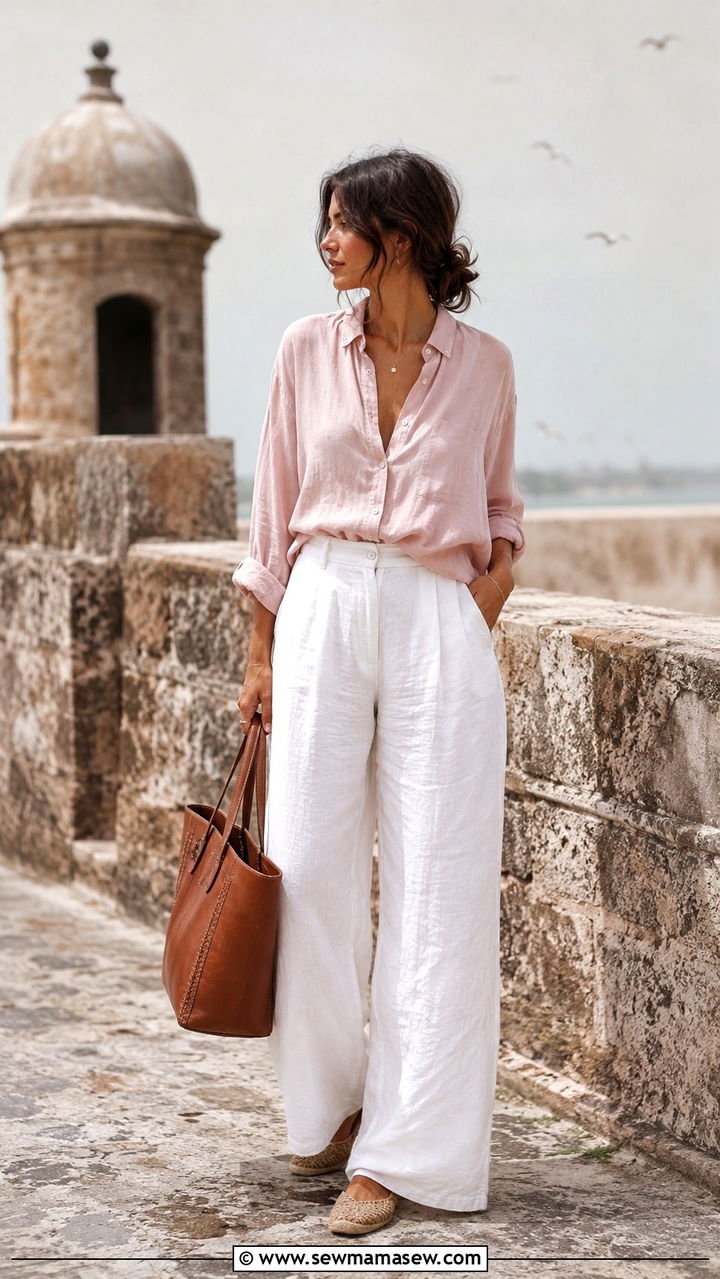 Linen Trousers and Cotton Blouse - 20 Modest outfit ideas for Morocco