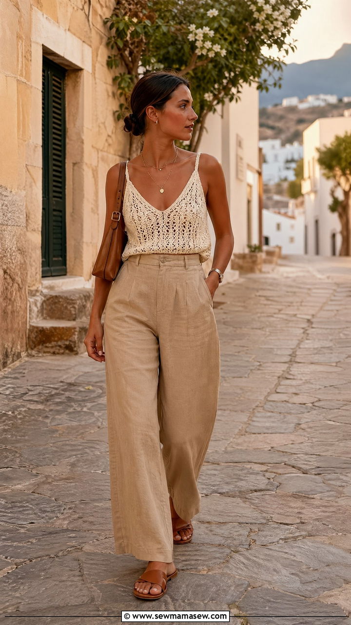 Linen Trousers and Crochet Top Outfit - 35 European summer outfits for women
