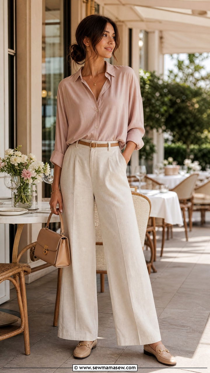 Linen Trousers and Silk Blouse With Loafers - 25 classy light academia outfit ideas