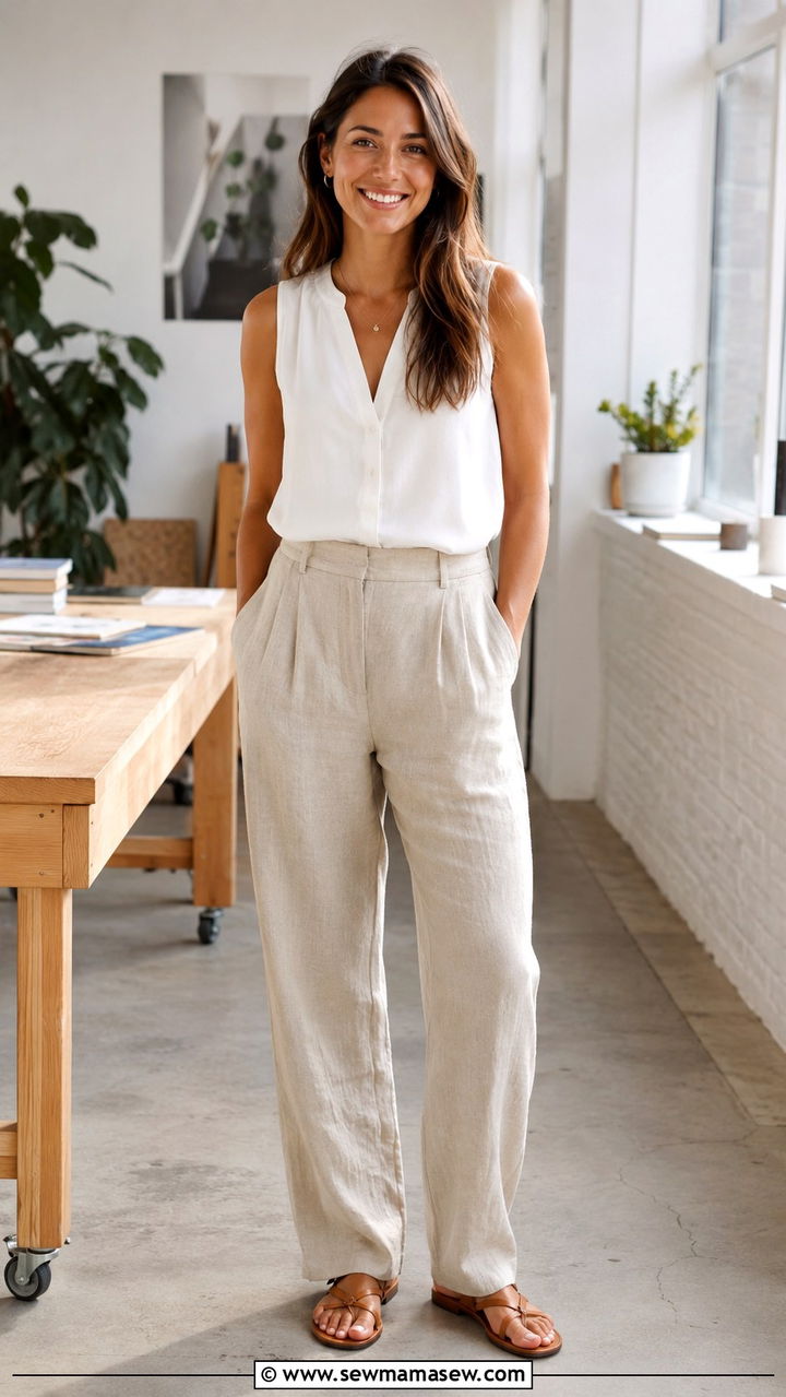 Linen Trousers and Sleeveless Blouse Internship Outfit - 30 Internship outfit ideas