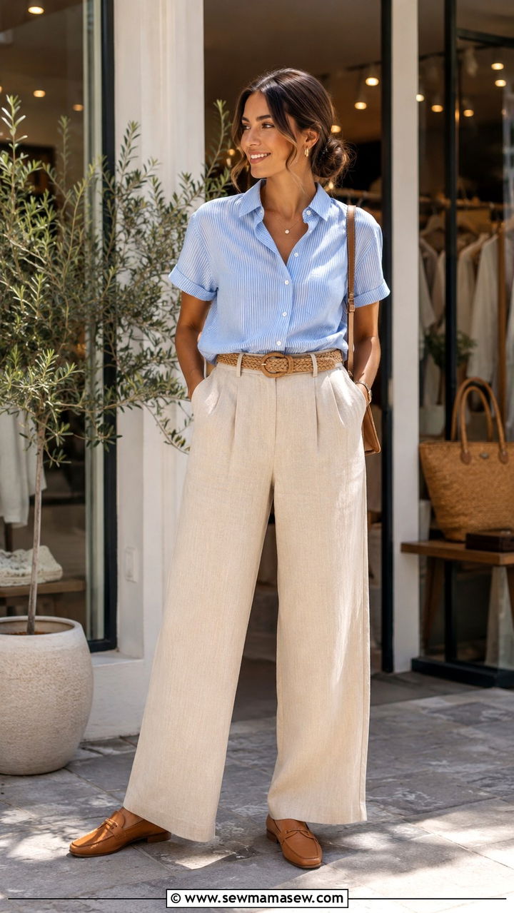 Linen Trousers with Cotton Button Down and Loafers for Summer - 25 Retail manager outfit ideas