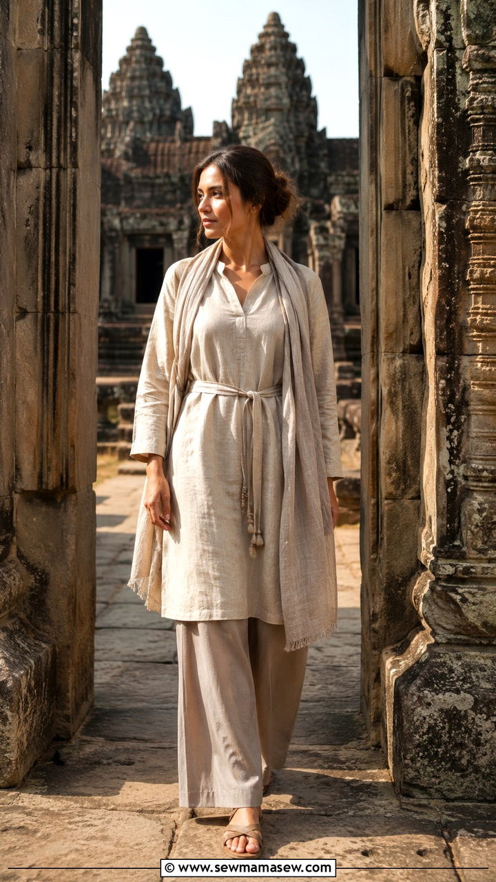 Linen Tunic And Wide Leg Trousers Temple Day - 25 Asian vacation outfit ideas