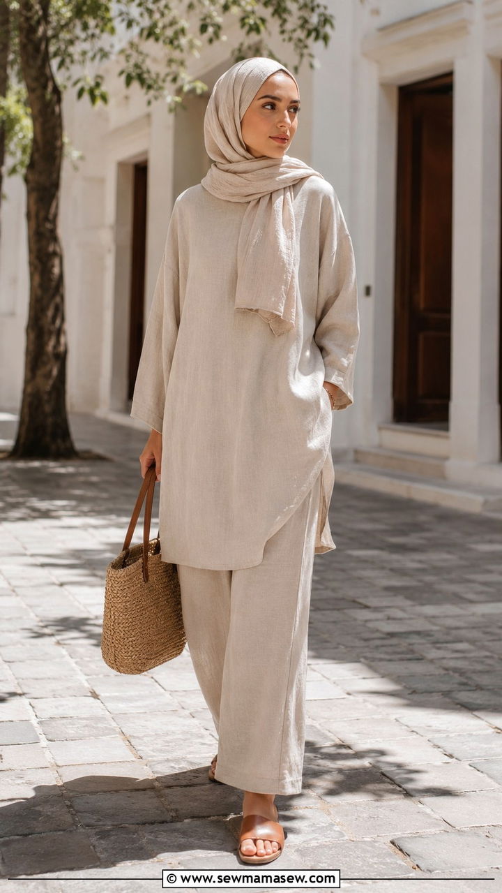 Linen Tunic With Straight Cut Trousers - 30 Ramadan outfit ideas modest