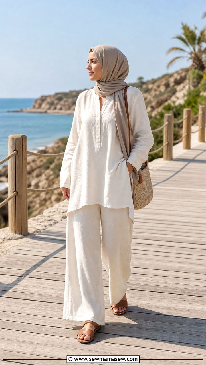 Linen Tunic With Wide Leg Linen Trousers Outfit - 25 spring outfits for hijab women