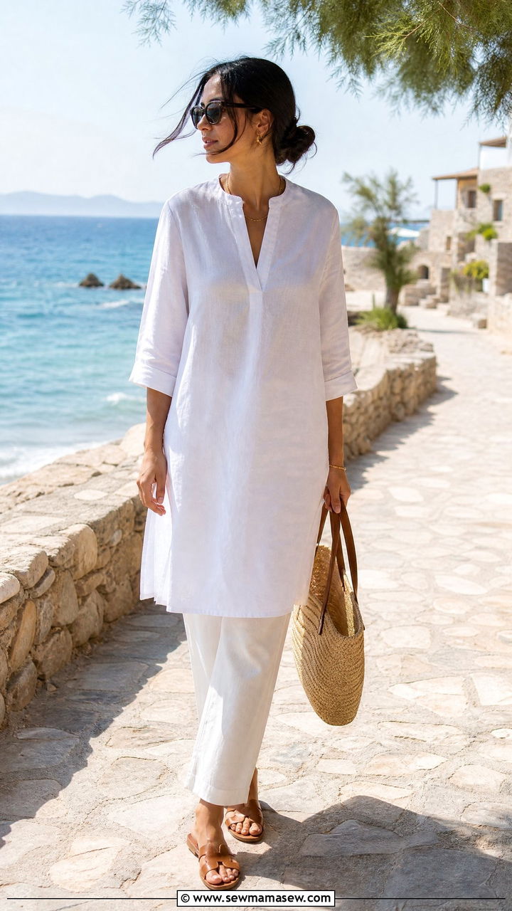Linen Tunic with Straight Leg Pants Outfit - 30 modest classy outfits ideas