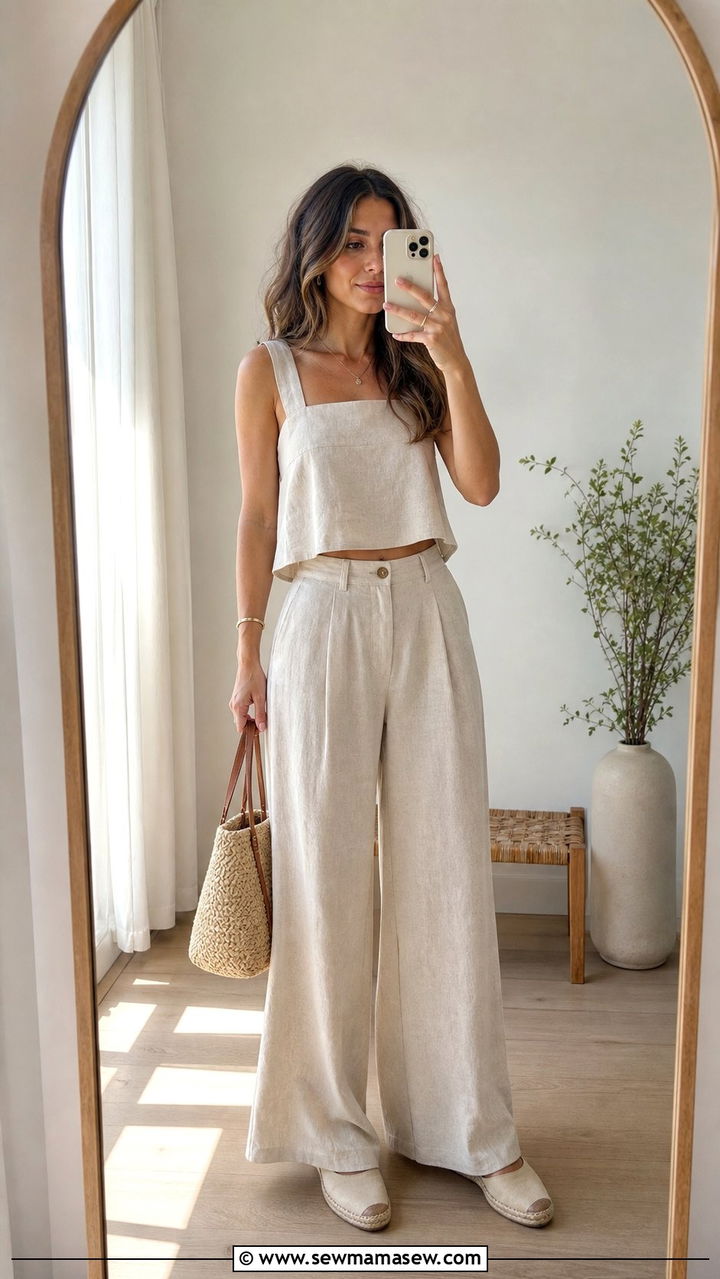 Linen Two Piece Set with Espadrilles - 25 spring to summer outfits Pinterest