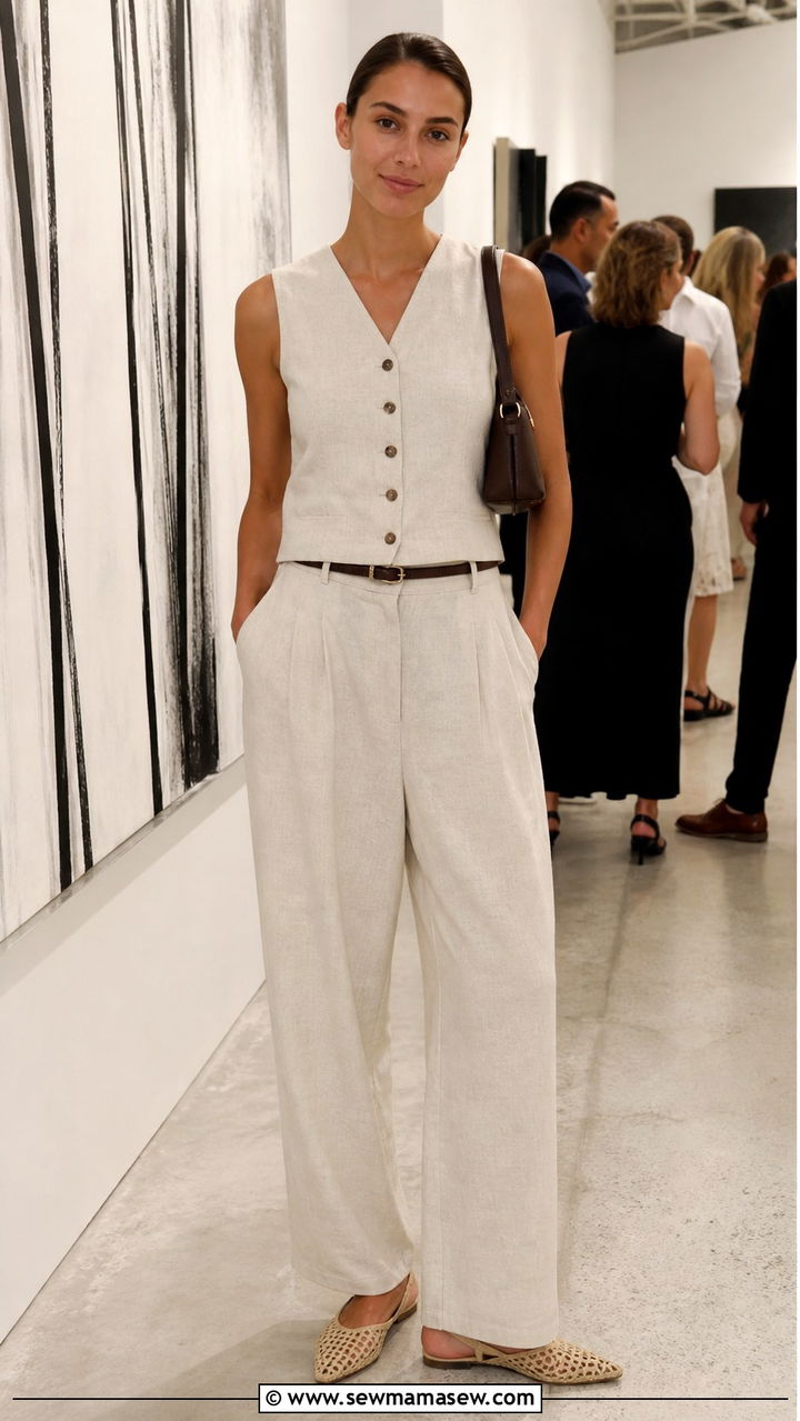 Linen Vest And Matching Trousers - 40 summer chic outfit ideas