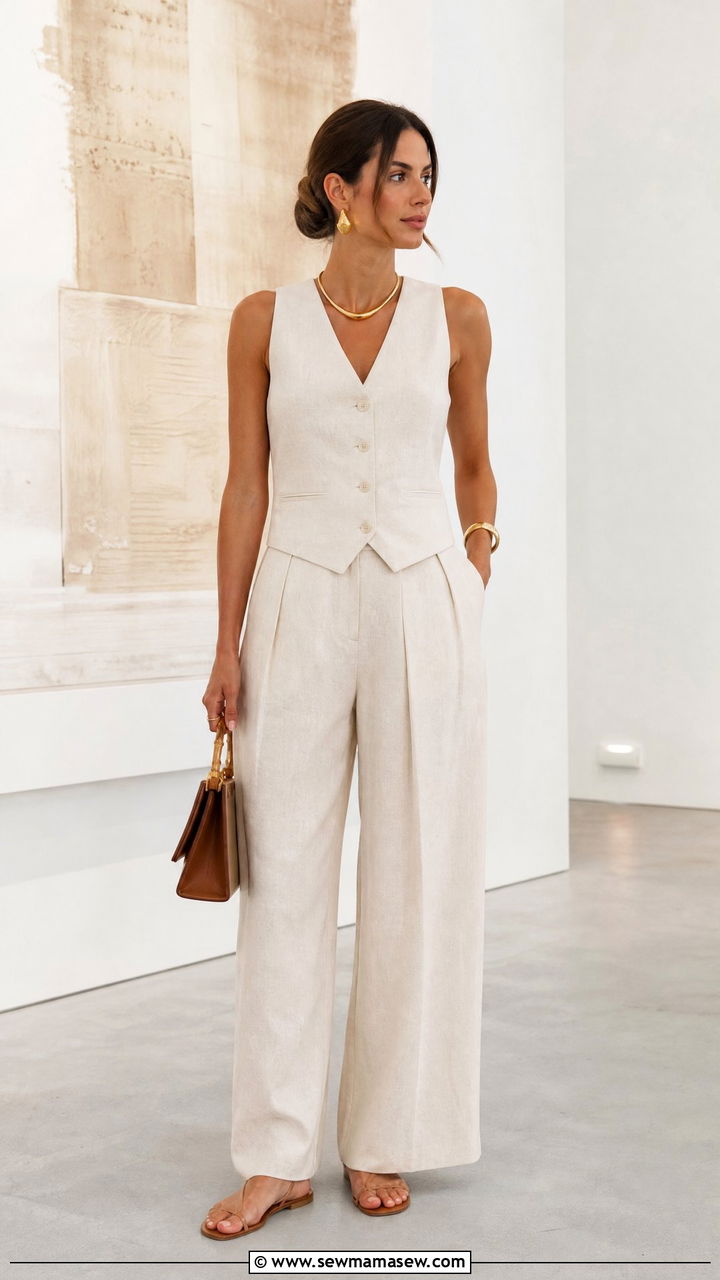 Linen Vest And Trousers Matching Set - 30 Summer outfits with trousers