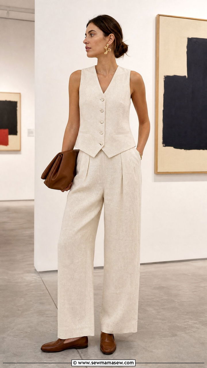Linen Vest With Matching Trousers And Slip On Loafers - 25 Spring outfits with slip ons
