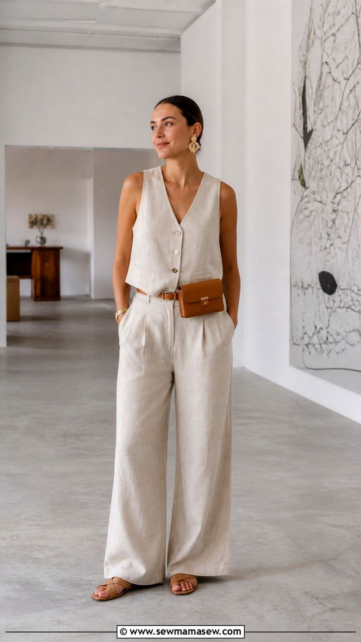 Linen Vest With Matching Trousers - 40 summer casual outfit ideas