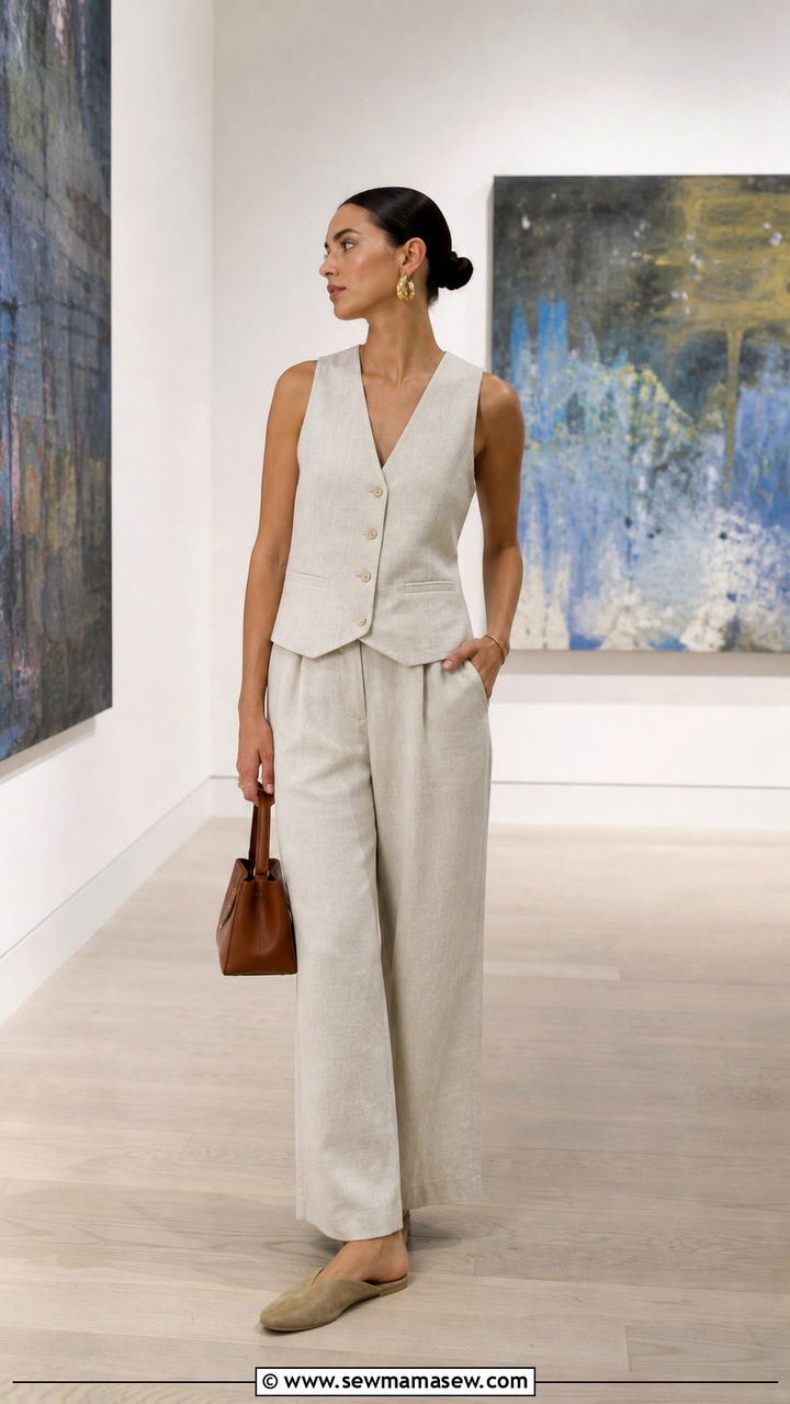 Linen Vest and Wide Leg Pants Outfit - 40 Cozy summer outfits