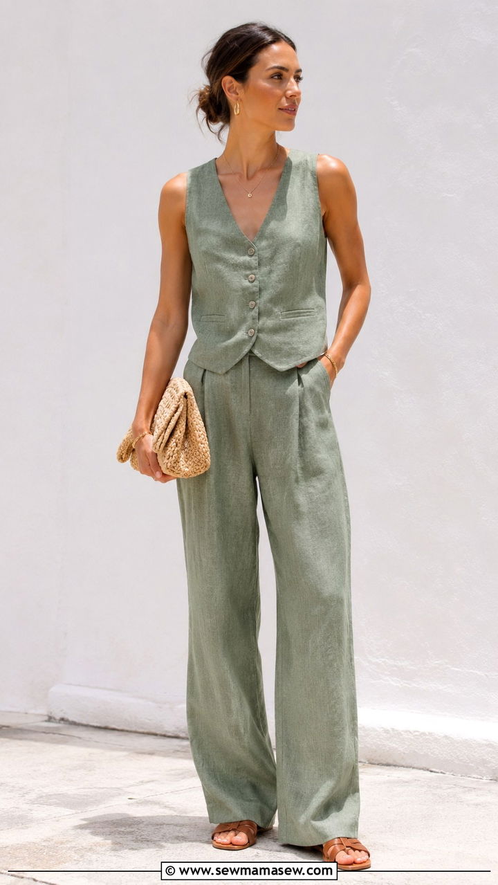 Linen Vest and Wide Leg Trousers Outfit - 30 June outfit ideas 2026