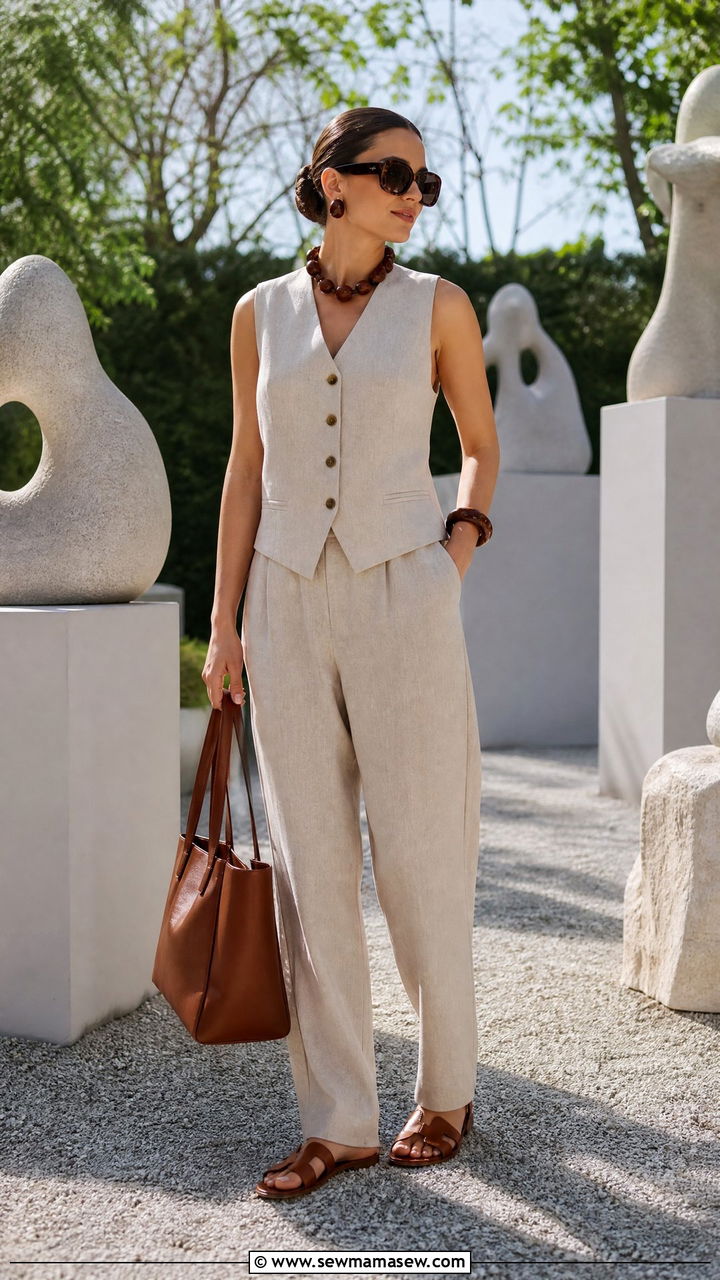 Linen Vest with Matching Relaxed Trousers Spring Picnic Outfit - 40 Spring picnic outfits