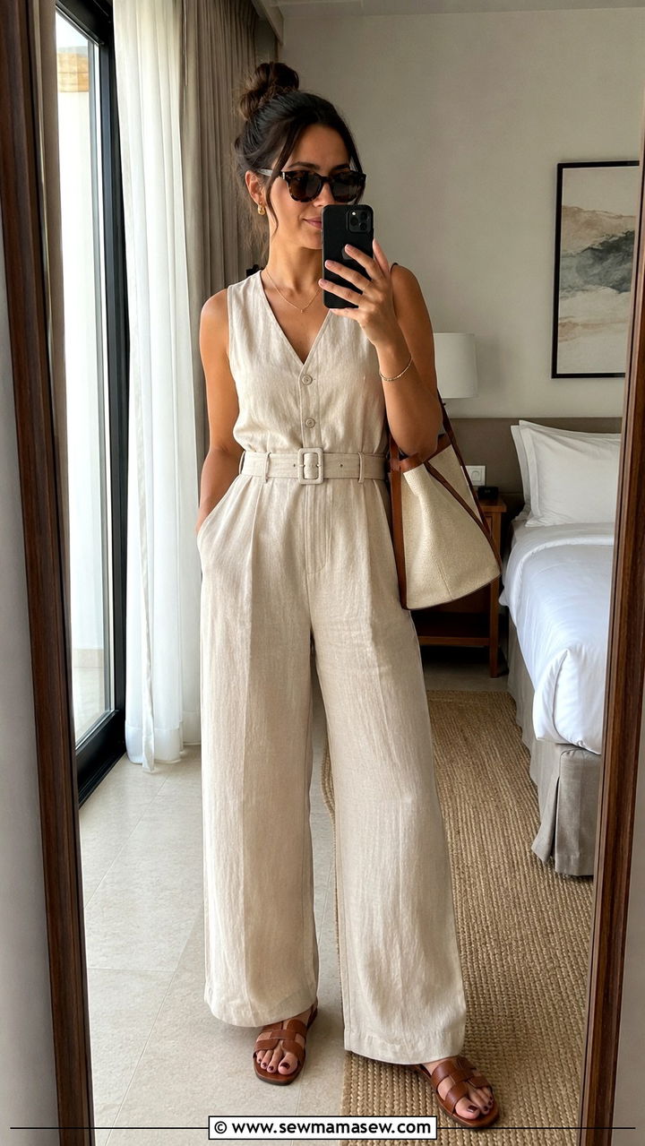 Linen Wide Leg Jumpsuit With Belt - 30 resort outfits 2026