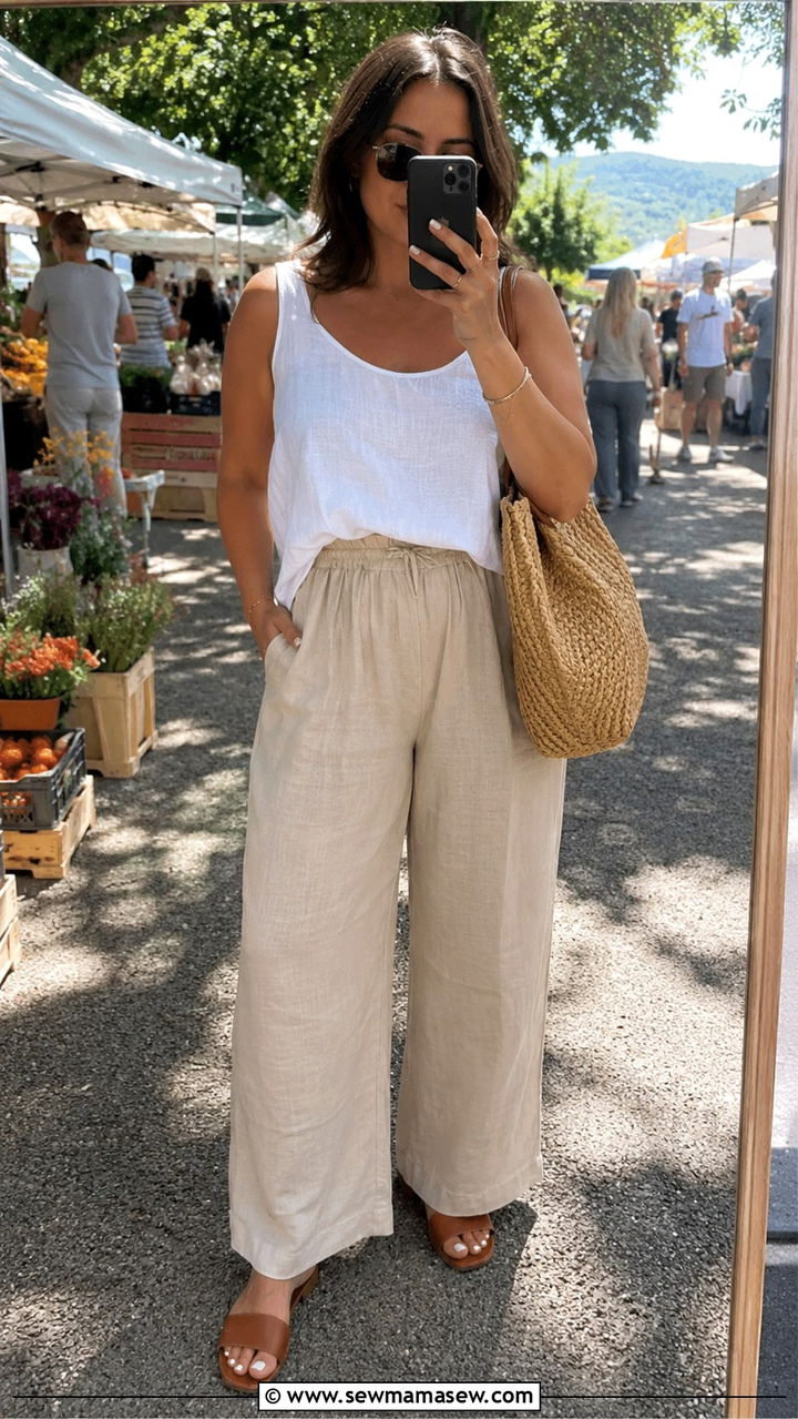 Linen Wide Leg Pants For Thick Calves Outfit - 25 Outfit ideas for thick calves
