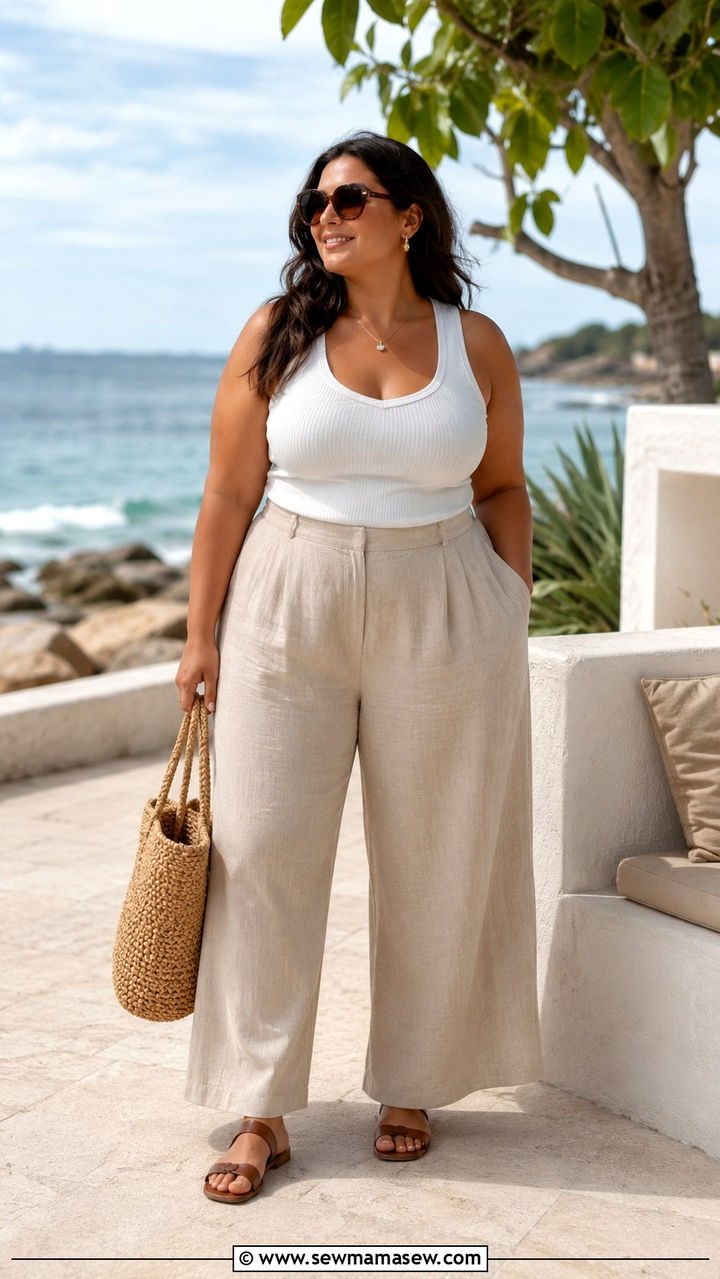 Linen Wide Leg Pants Summer Outfit - 30 Plus size outfit ideas with wide leg pants