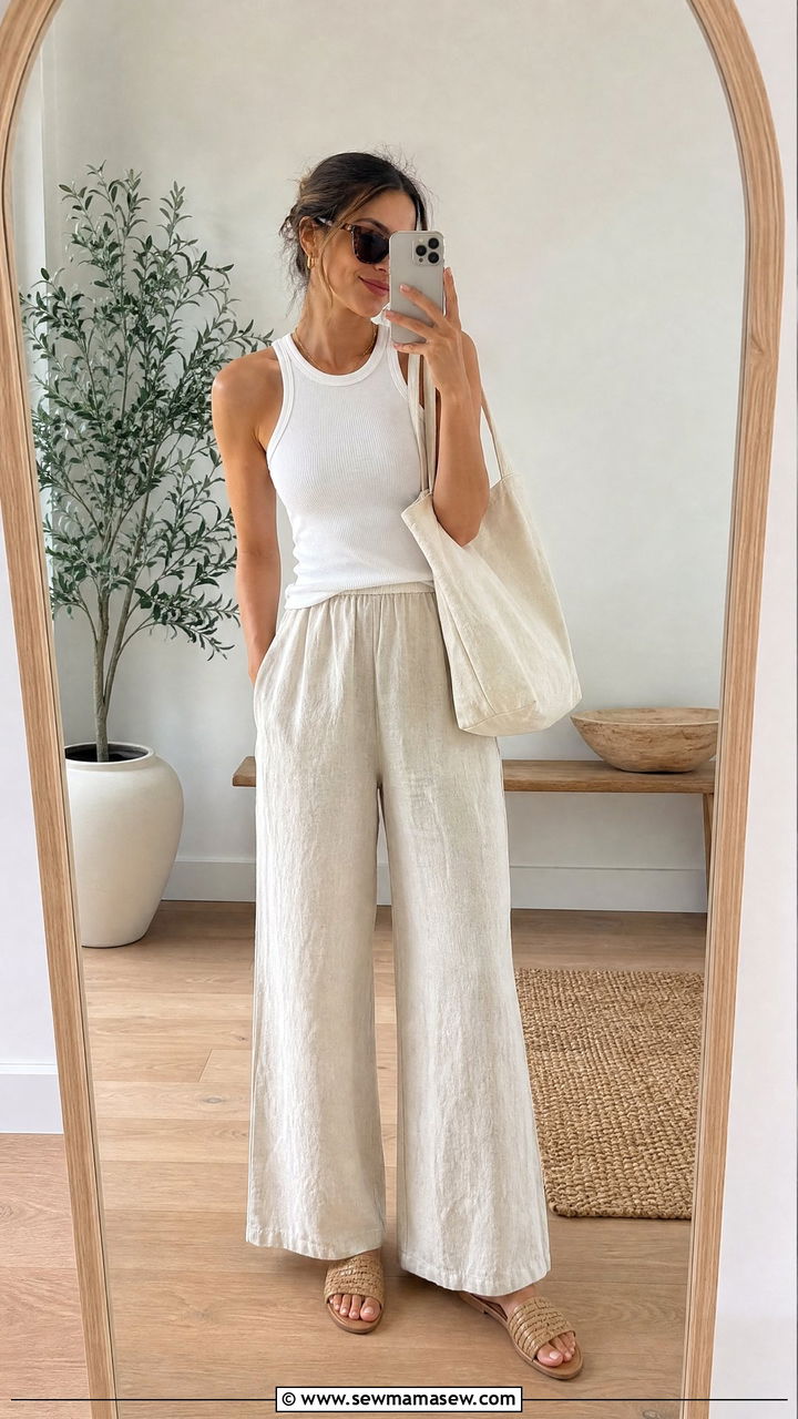 Linen Wide Leg Pants With Tank Top - 30 Summer farmers market outfits