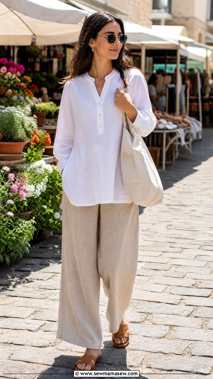 Linen Wide Leg Pants with Tunic Top - 30 Modest spring outfits