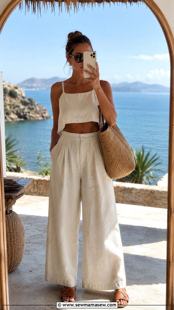 Linen Wide Leg Trousers with Crop Top - 25 Wide leg trousers outfit ideas with a crop top
