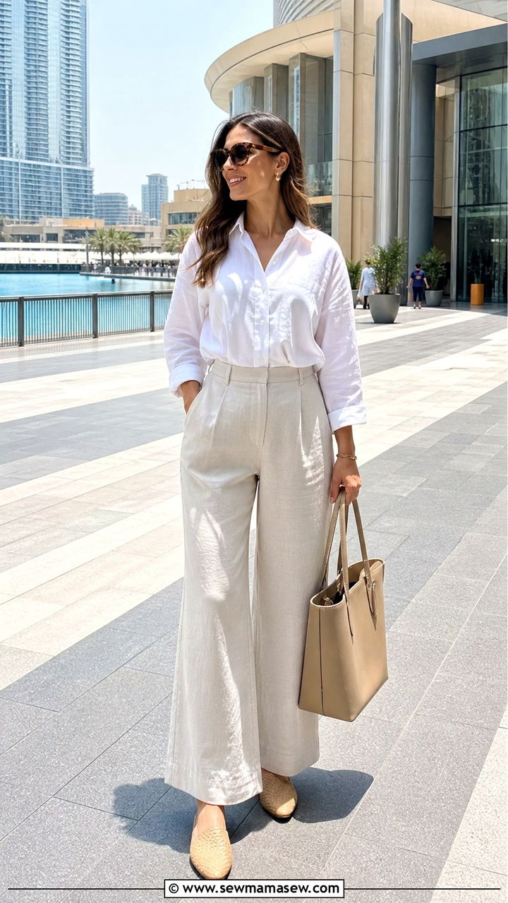 Linen Wide Leg Trousers with a Blouse - 40 What to wear in Dubai