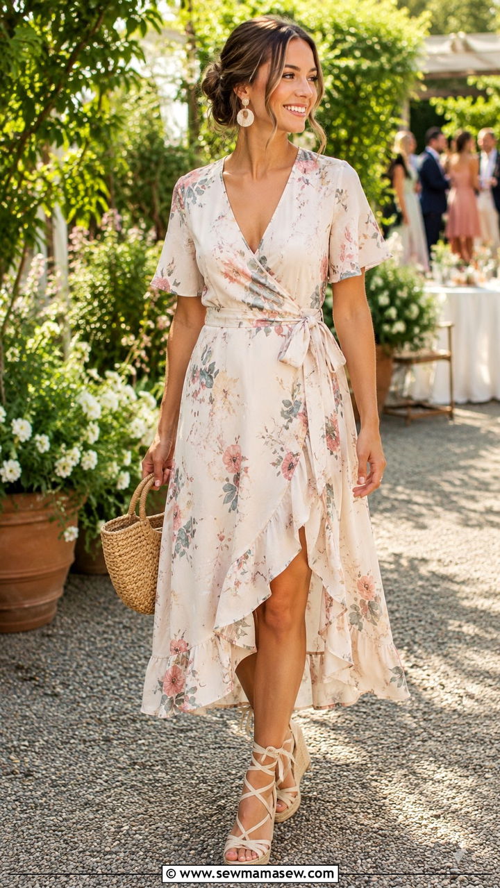 Linen Wrap Dress with Espadrilles - 30 Linen dress outfit ideas summer