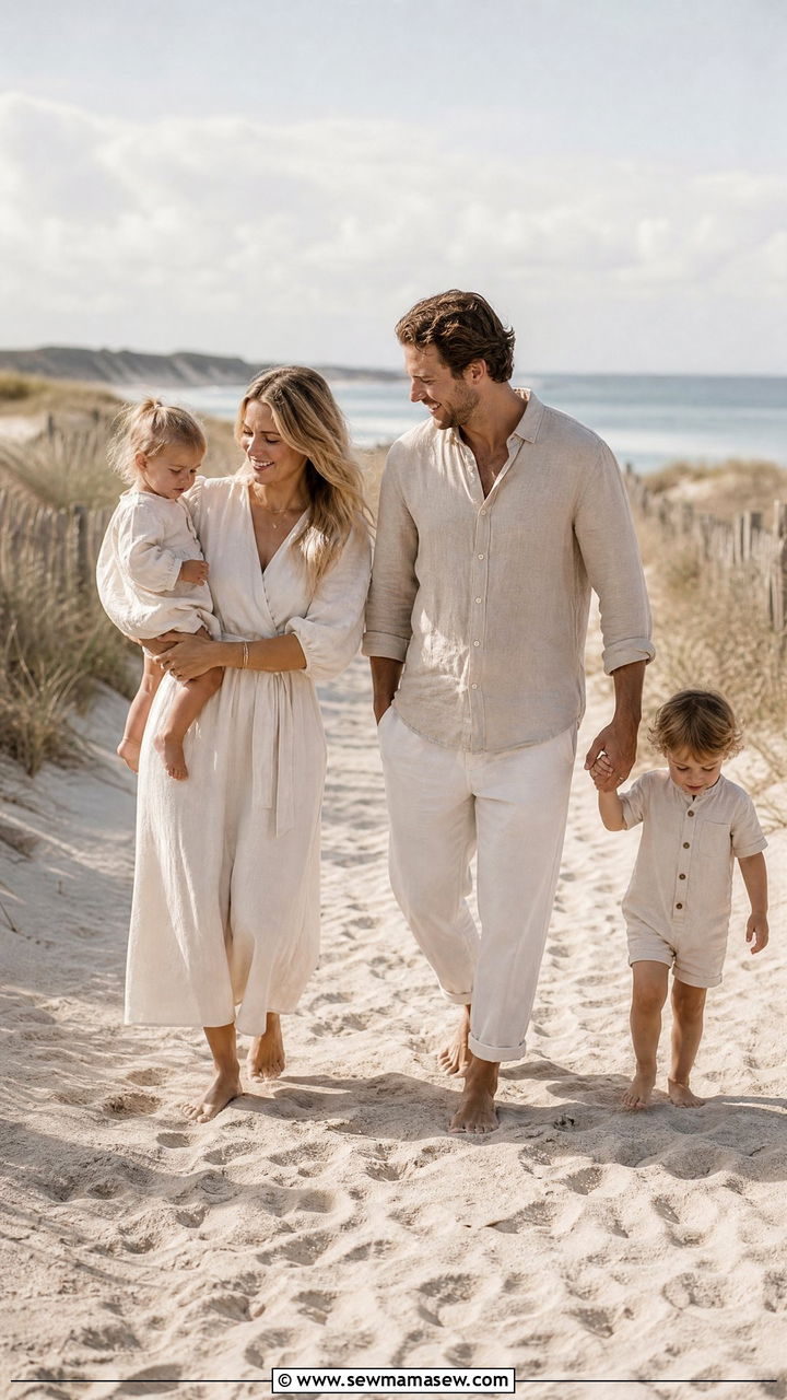 Linen and Cotton Neutral Family Outfits - 25 Family spring photo outfit ideas