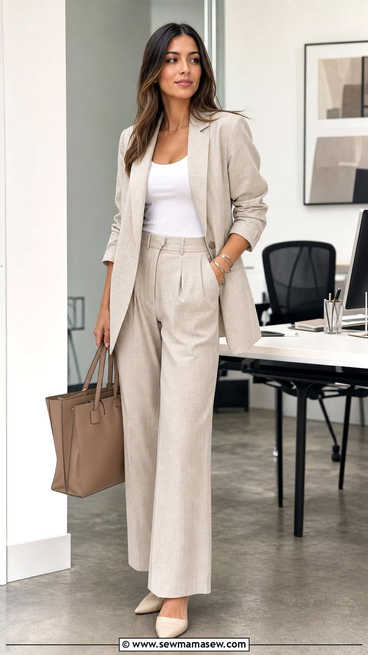 Linen blazer and wide leg trouser co ord set - 25 Spring outfits for 30 year old woman