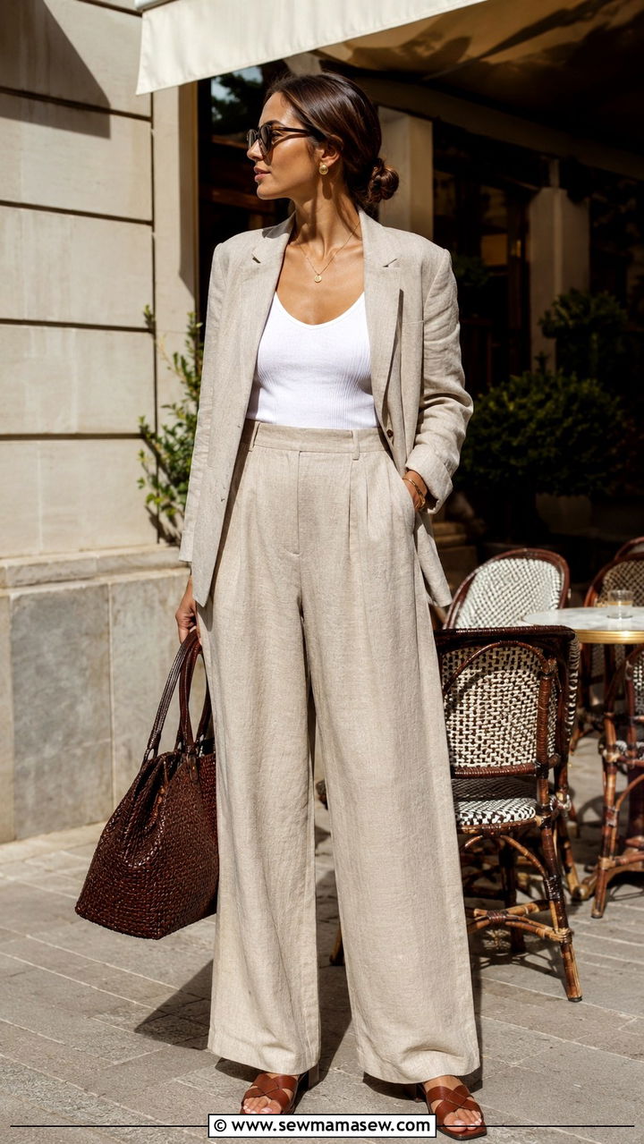 Linen blazer with matching trousers - 30 Old money work outfit ideas