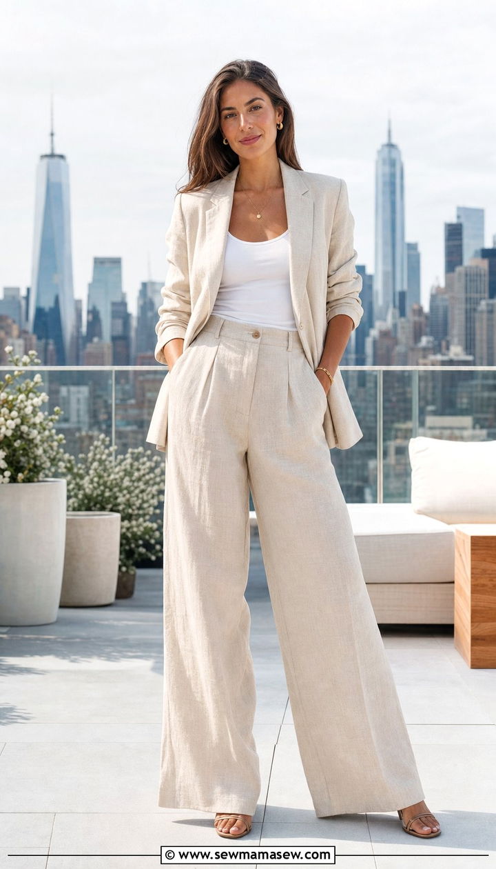 Linen blazer with matching wide leg trousers - 25 Spring outfits for tall women