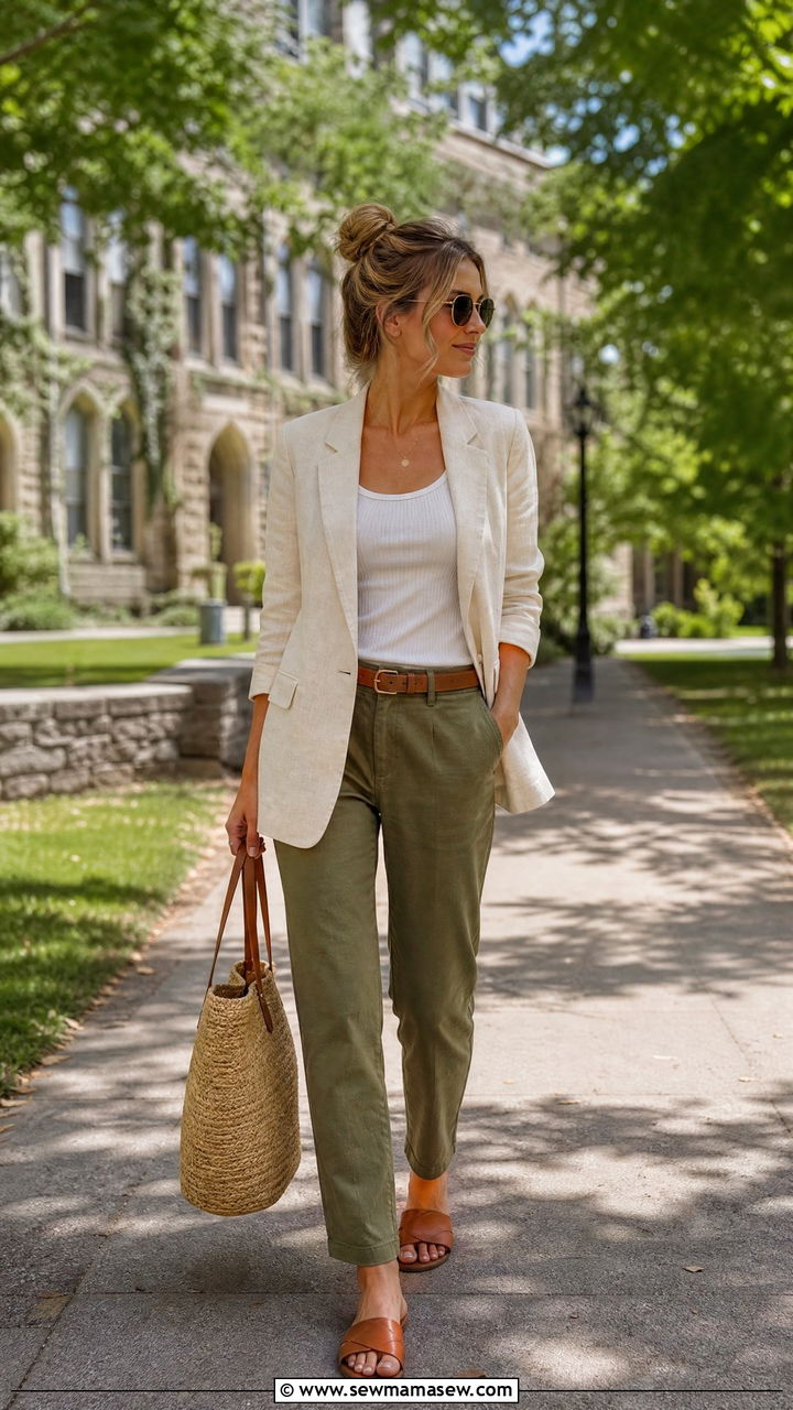 Linen blazer with tank and chinos substitute look - 30 Substitute teacher outfit ideas