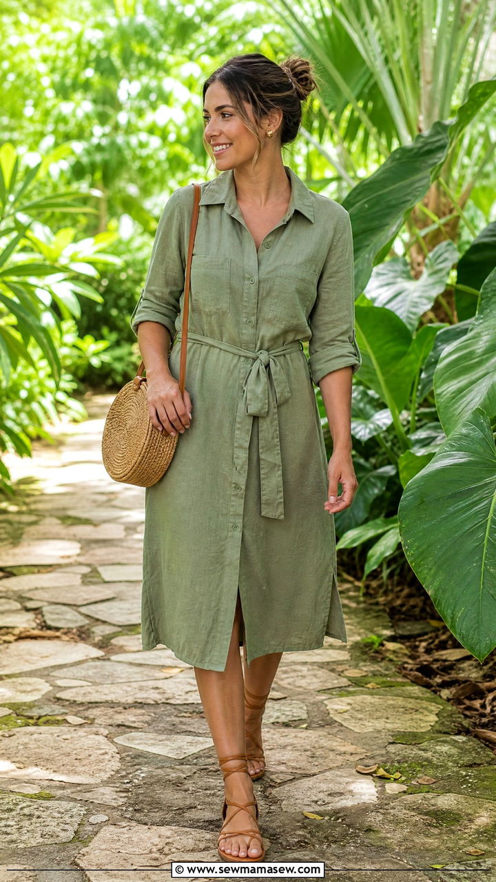 Linen blend shirt dress modest resort outfit - 30 modest resort vacation outfit ideas