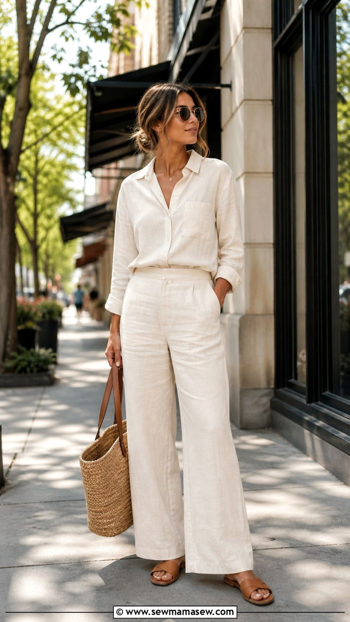 Linen button down and wide leg pants Savannah outfit - 40 What to wear in Savannah