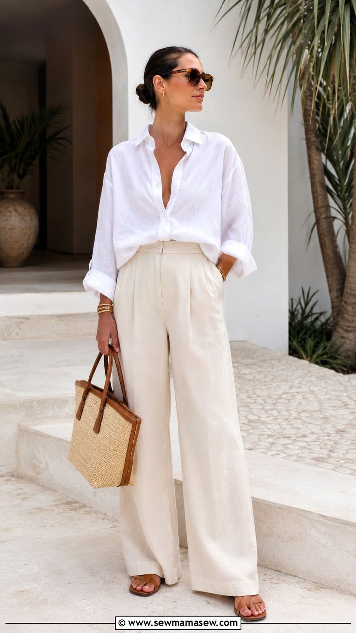 Linen button down and wide leg trousers - 30 classy resort outfits