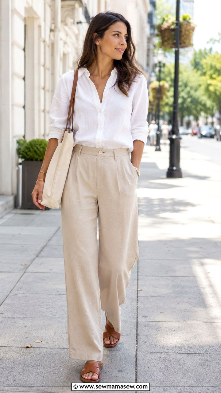 Linen button down and wide leg trousers - 30 July outfit ideas 2026