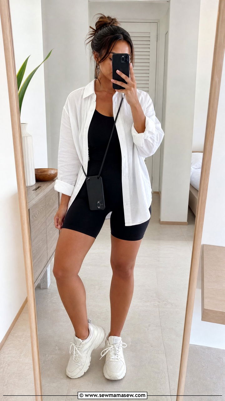Linen button up and bike shorts Honolulu outfit - 25 Honolulu outfit ideas