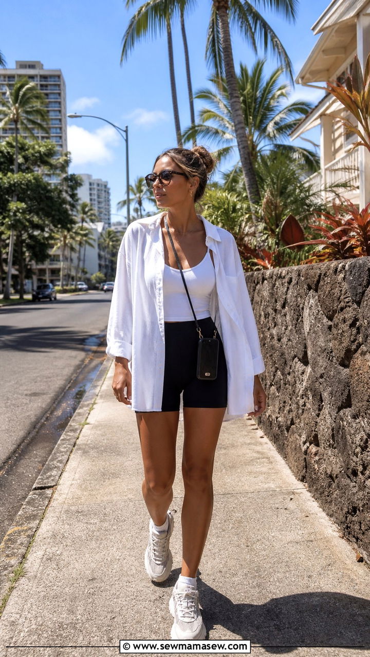 Linen button up with bike shorts - 40 What to wear in Honolulu