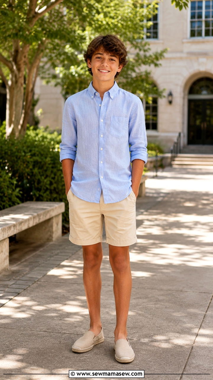 Linen button up with chino shorts - 30 Middle school picture day outfit ideas