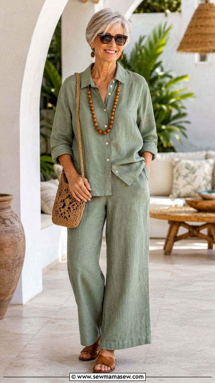 Linen co ord set outfit for women over 65 - 30 Outfit ideas for women over 65