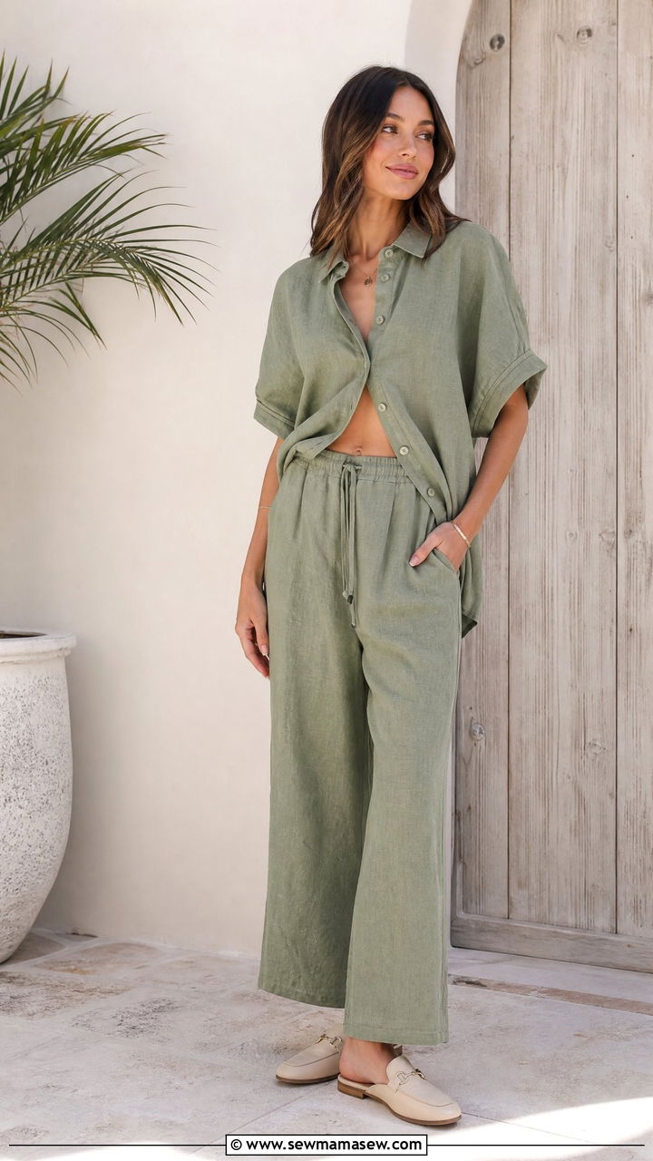 Linen co ord set with backless loafers - 25 Spring outfits with loafers