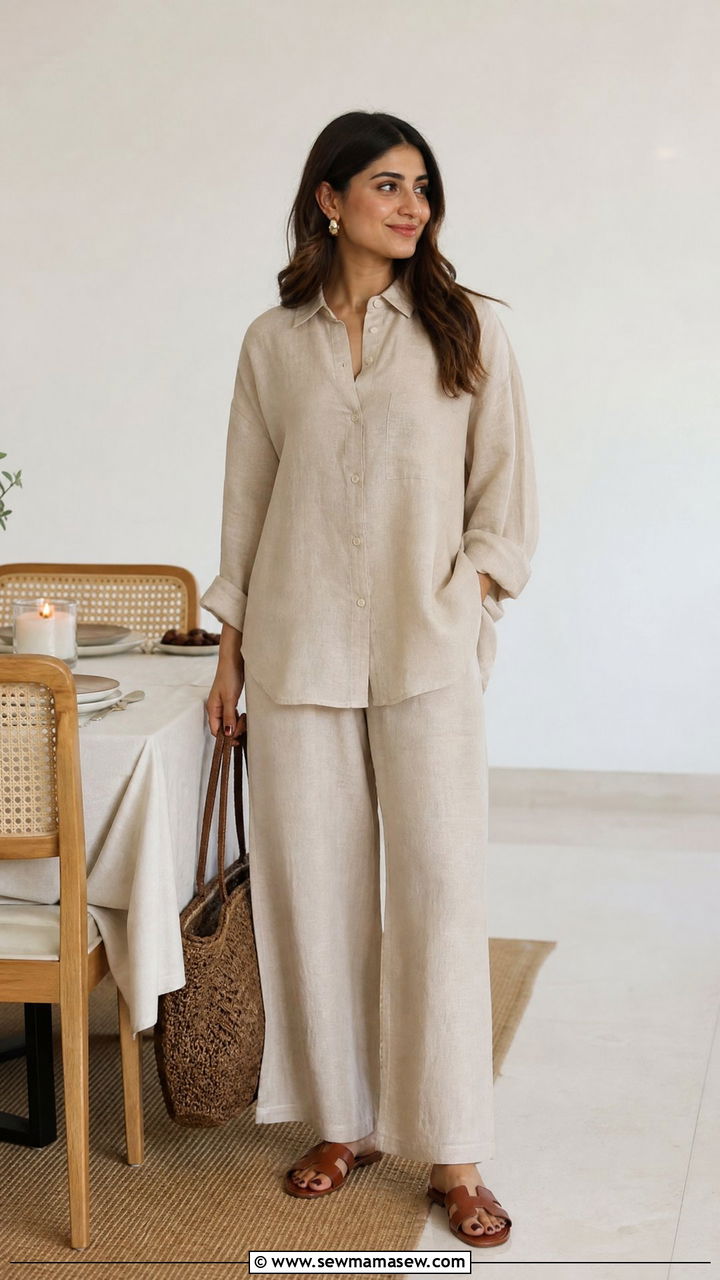Linen co ord set with flats - 25 Iftar outfit ideas