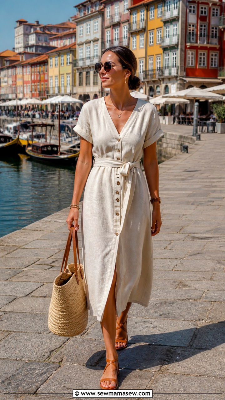 Linen dress and flat sandals Porto - 40 What to wear in Porto