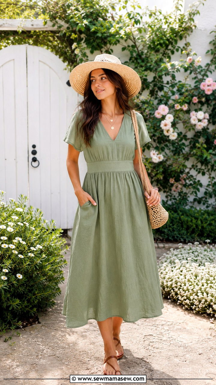 Linen midi dress with defined waist - 30 Spring outfits for petite women