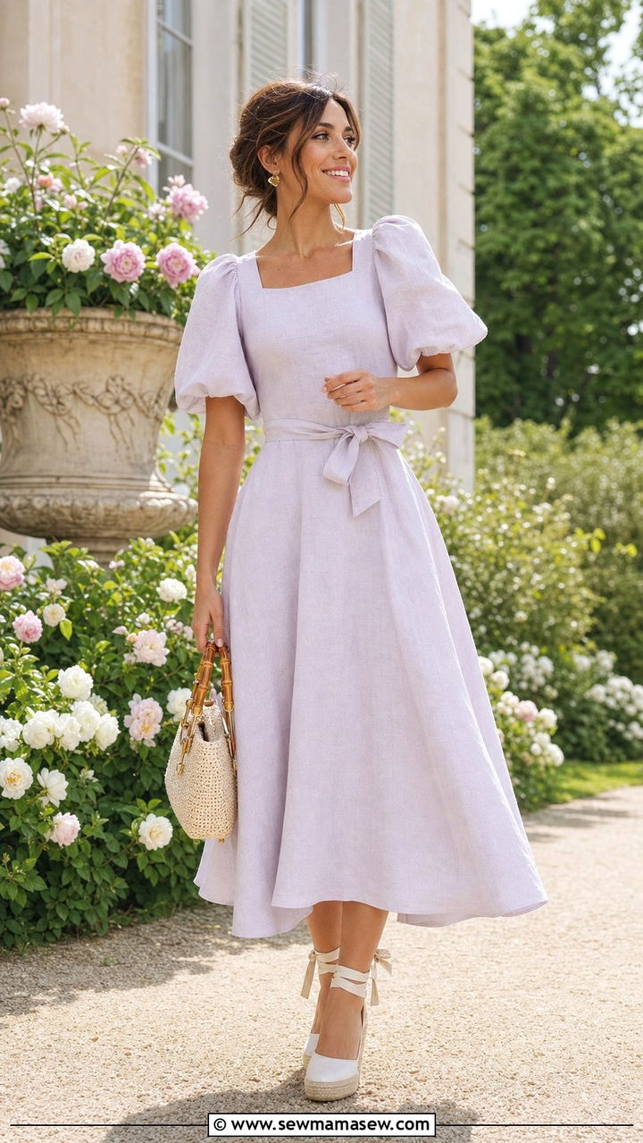 Linen midi dress with ribbon espadrilles - 25 Spring outfits with espadrilles